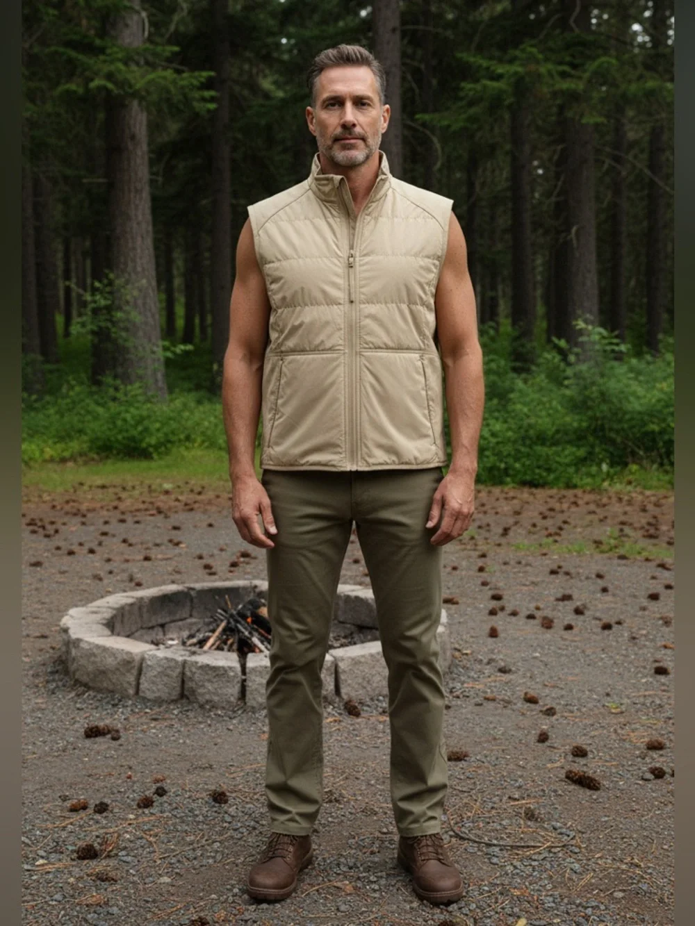 Men's Beige Quilted Vest